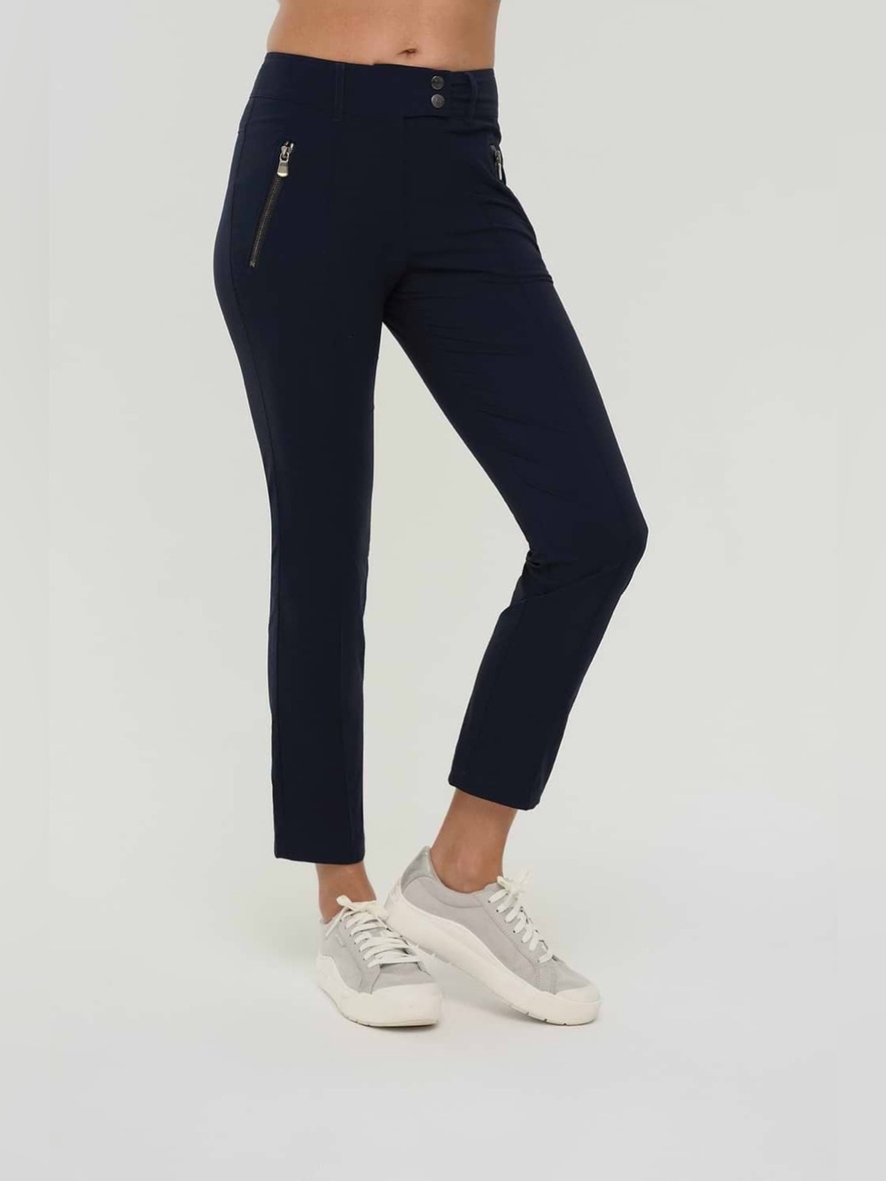 Anatomie The Peggy Zippered Pants Navy Stretch Travel Medium Slim Zip Pocket